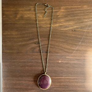 Vintage Lucky Brand Purple Stone Bronze Necklace